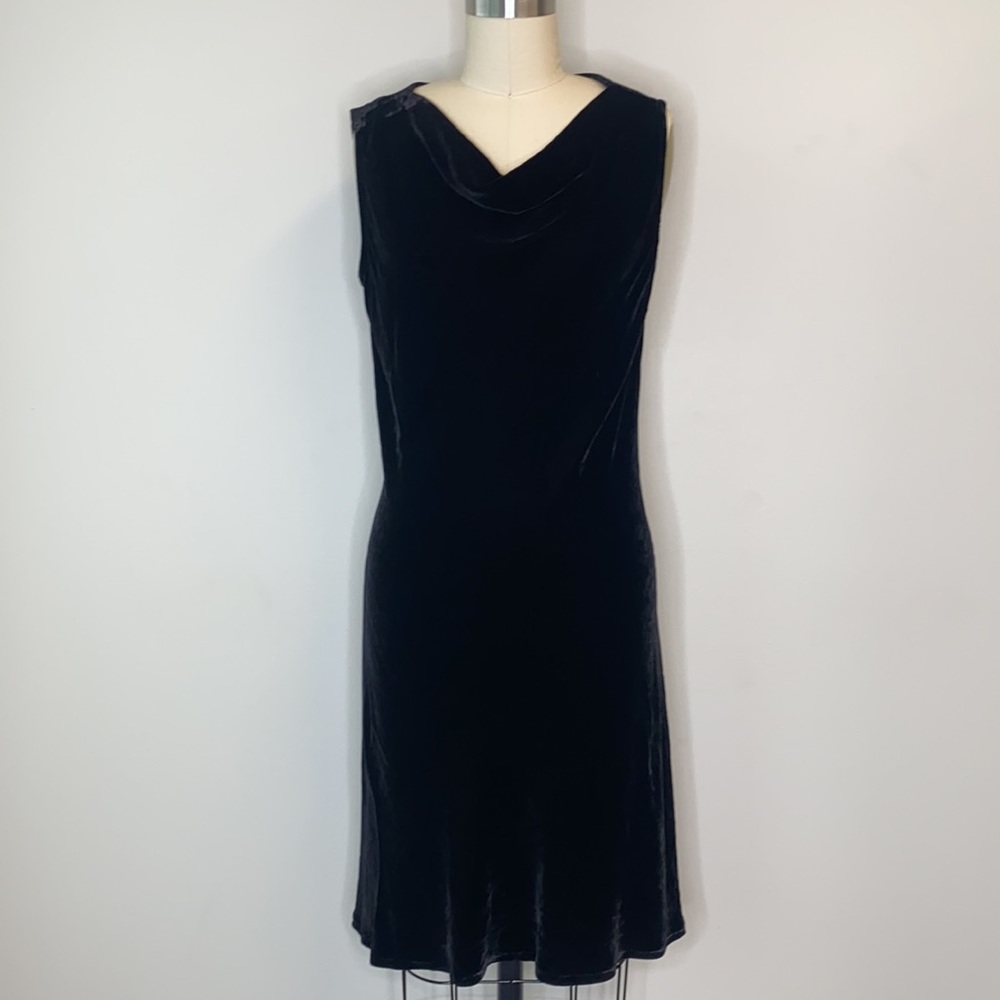 Eileen Fisher Black Velour Cowl Neck Dress